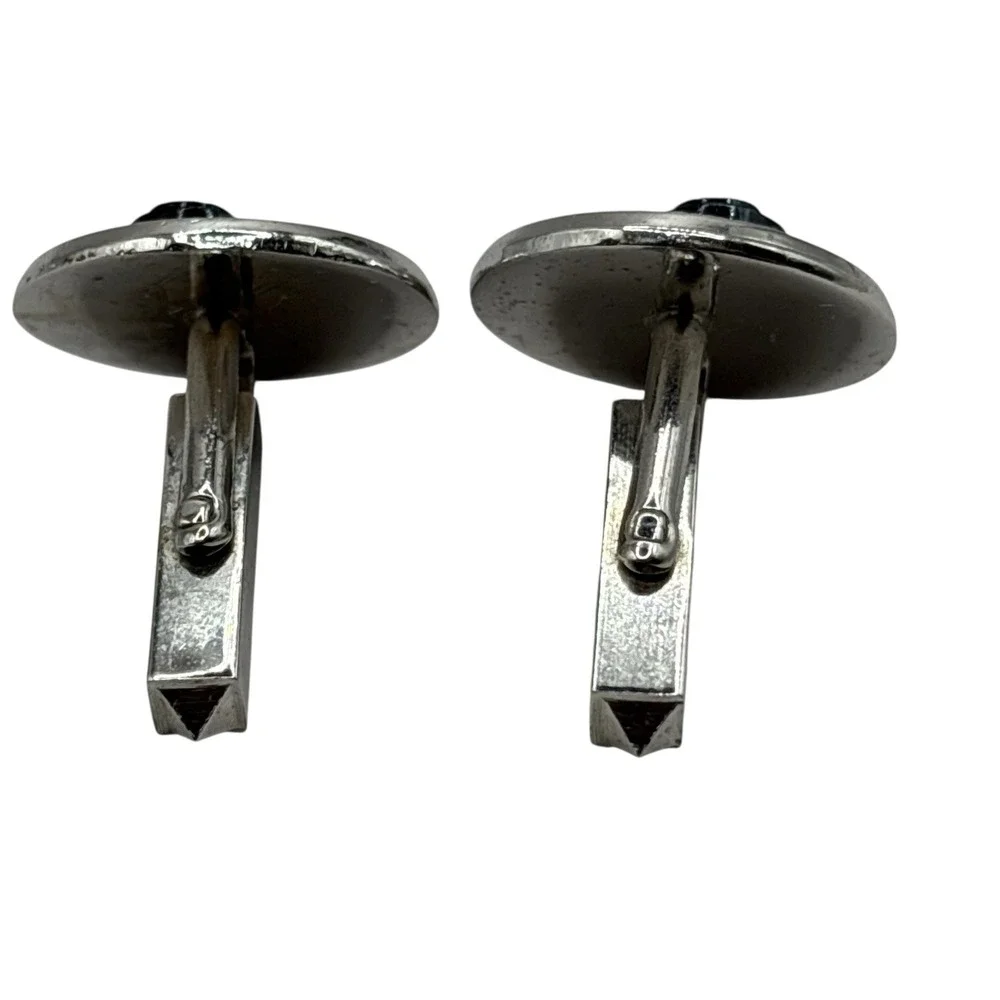 Roman Soldier‎ Cufflinks Textured Round Silver Tone Vintage Metal Bullet Back